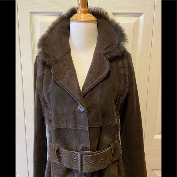 Cynthia Steffee~Sweater Coat w/Suede and Fur Trim - Picture 4 of 6